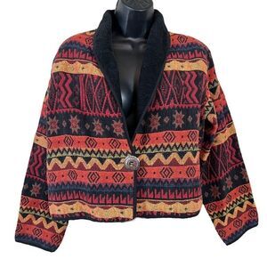 Vintage New Identity Southwest Cropped Gaucho Tapestry Blanket Jacket